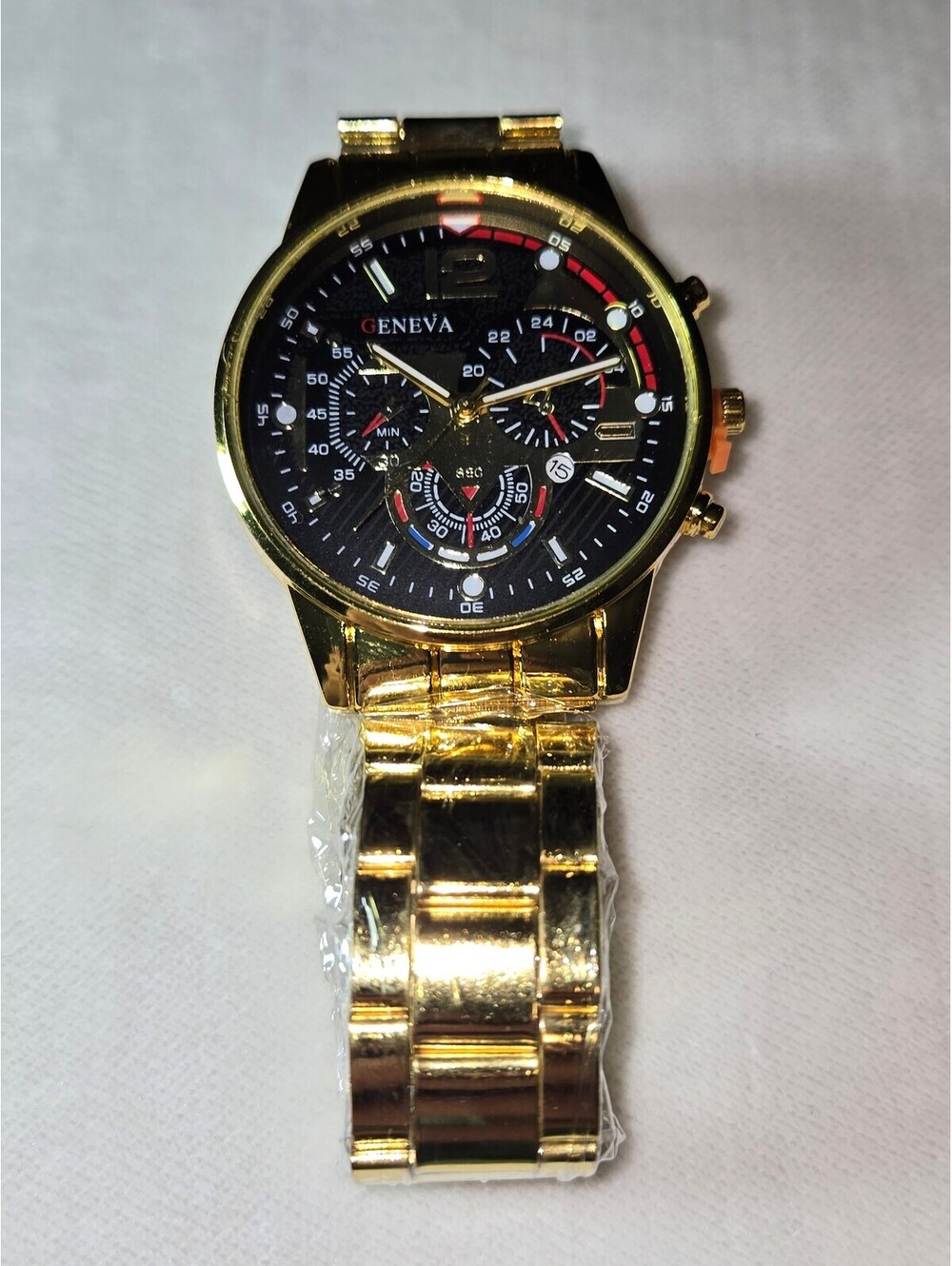 New Men's Gold and Black Analog Watch with Multi-Function Dial